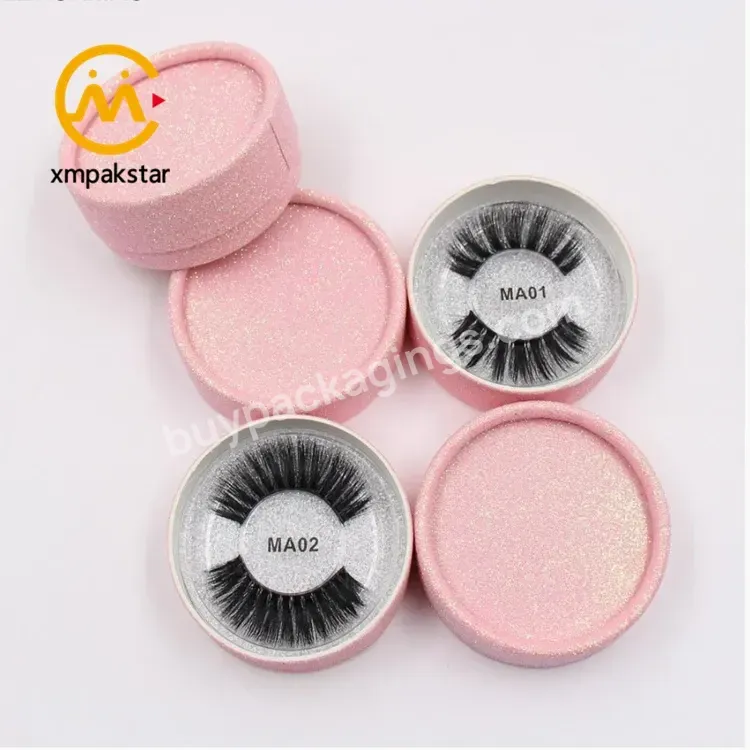 Custom Unique Glitter Cosmetic Pink Paper Round False Eyelash Packaging Tube Box Wholesale