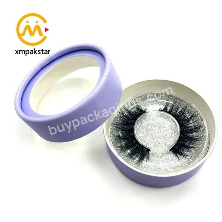 Custom Unique Glitter Cosmetic Pink Paper Round False Eyelash Packaging Tube Box Wholesale