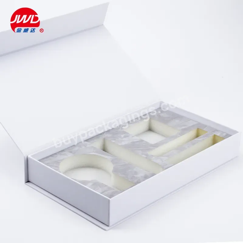 Custom White Rigid Folding Magnetic Closure Paper Box Packaging With Velvet Lining