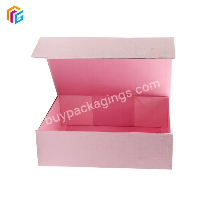 Custom Wholesale Magnetic Pink Boxes Folding Packaging Luxury Magnetic Boxes Large Magnetic Closure Gift Box With Ribbons