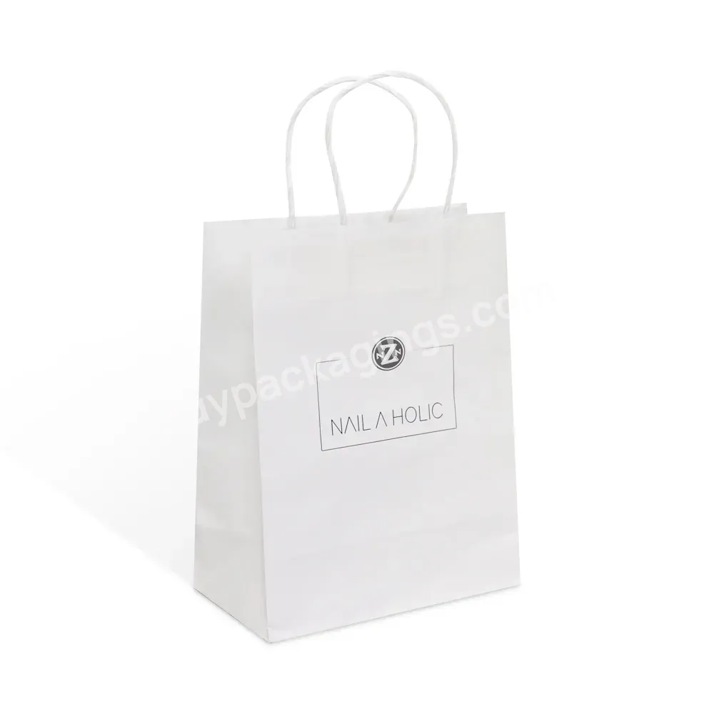Customised Logo Brand White Kraft Paper Shopping Packaging Bag Biodegradable With Your Own Logo