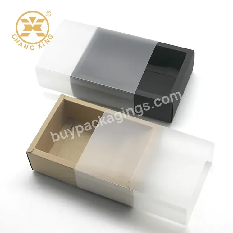 Customizable Kraft Gift Sliding Storage Box Packaging Cosmetic Drawer Boxes With Frosted Clear Frosted Cover