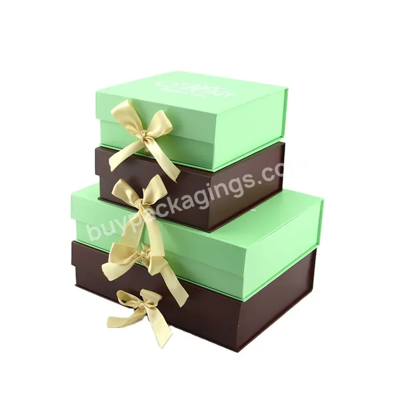 Customize Logo Printing Rigid Cardboard Paper Flap Gift Box With Ribbon And Magnets