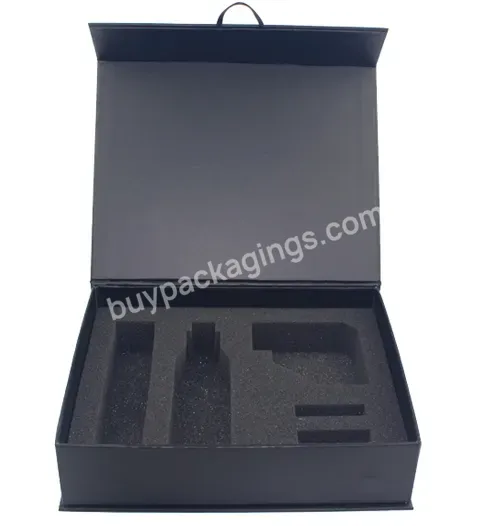 Customized Black Soft Touch Magnet Closure Cosmetic Box Rigid Paper Gift Box With Eva Foam Tray