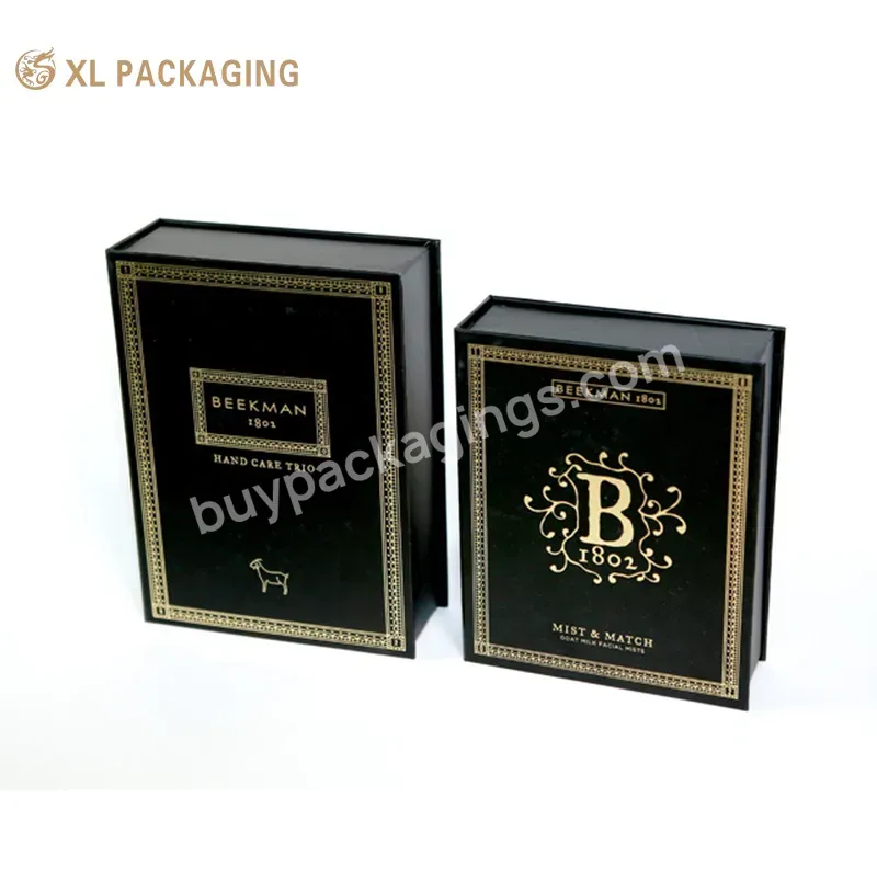 Customized Black Soft Touch Magnetic Closure Cosmetic Box Rigid Paper Box With Foam Tray