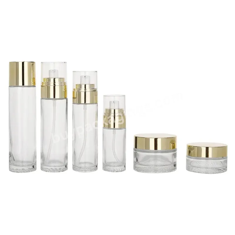 Customized Cosmetic Packaging Skin Care Glass Bottle Set Thick Grid Bottom Glass Cream Jar Serum Lotion Foundation Toner Bottle