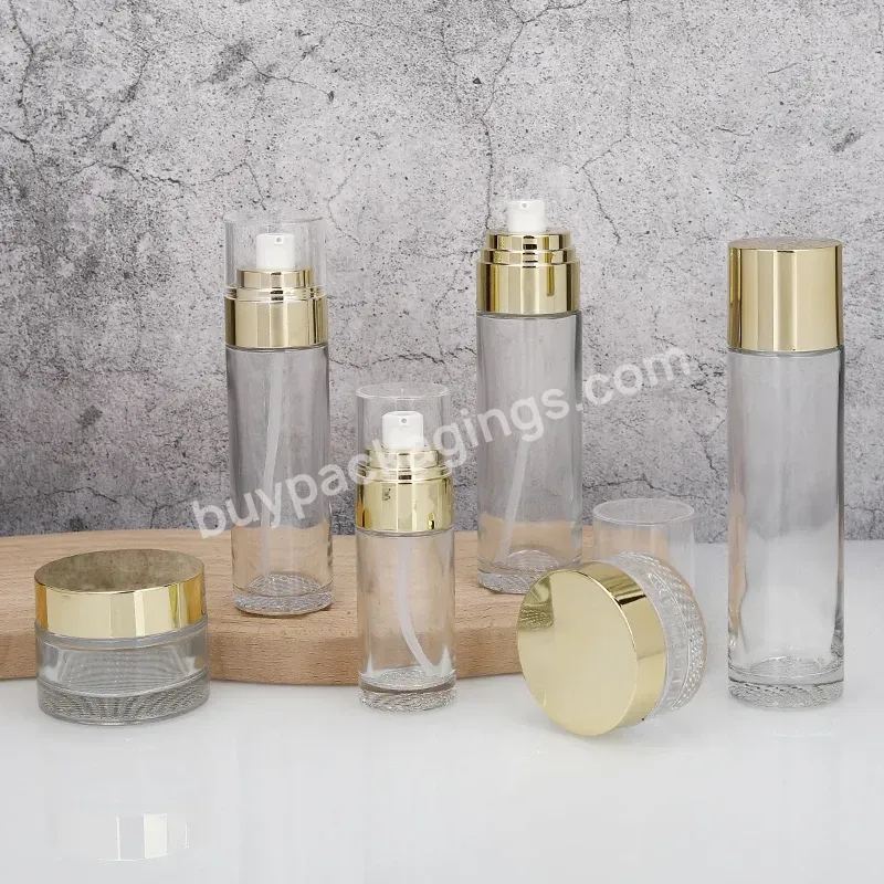 Customized Cosmetic Packaging Skin Care Glass Bottle Set Thick Grid Bottom Glass Cream Jar Serum Lotion Foundation Toner Bottle - Buy Skin Care Glass Bottle Set,Grid Bottom Glass Cream Jar,Glass Toner Bottle.