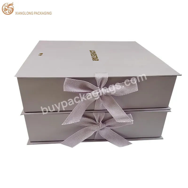 Customized Eco Friendly Kraft Paper Cotton Ribbon Closure Cosmetic Box Paper Packaging Rigid Paper Box