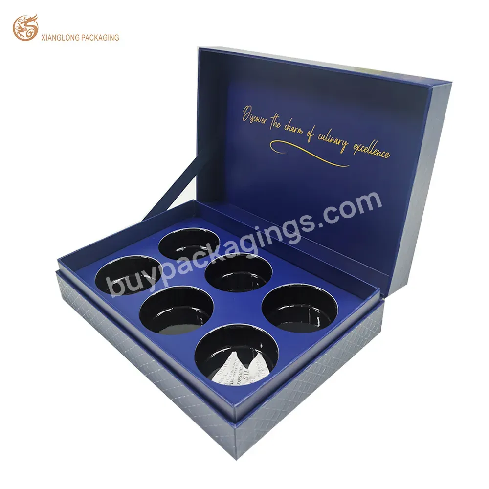 Customized Empty Ribbon Link Blue Color Packaging Box Jar Collection Hinged Paper Box Set For Food Can Packing