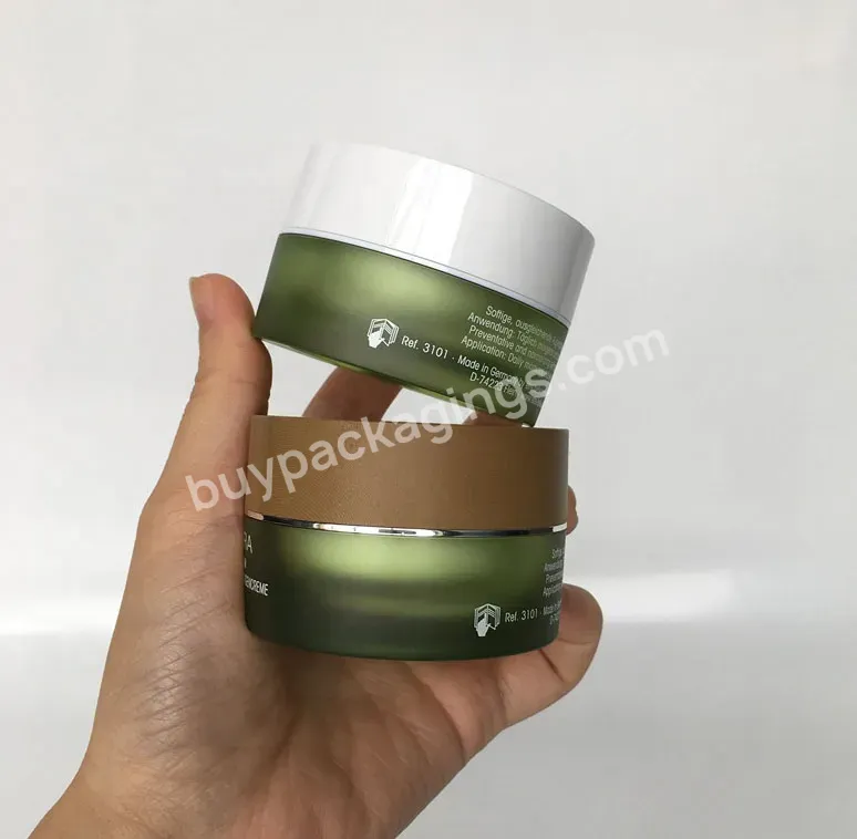 Customized Frosted Acrylic Green 20g 30g 50g Cosmetic Round Bamboo Jar And White Lid