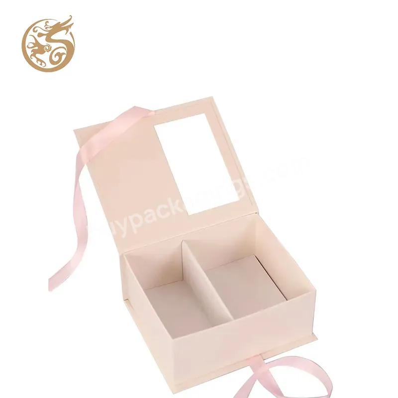 Customized Gold Foil Logo Flap Top Window Ribbon Closure Rigid Gift Packaging Box Collection Box For Cosmetic Tools