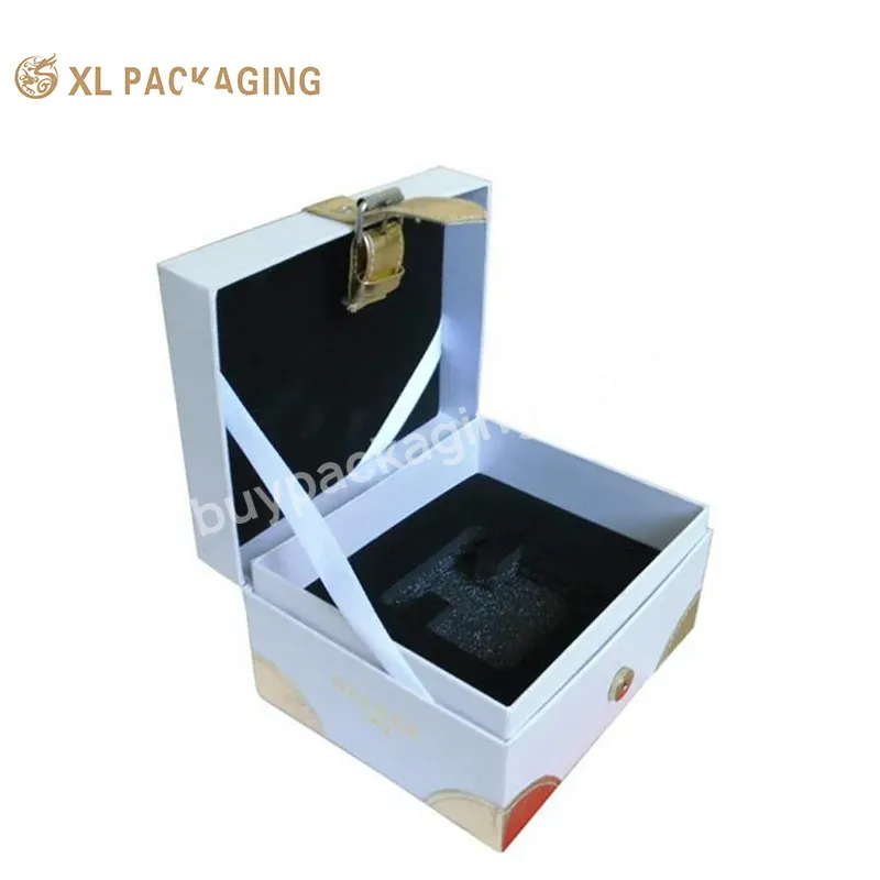 Customized Hinged Lid Suitcase Rigid Paper Box Wine Skincare Perfume Collection Box With Foam Tray