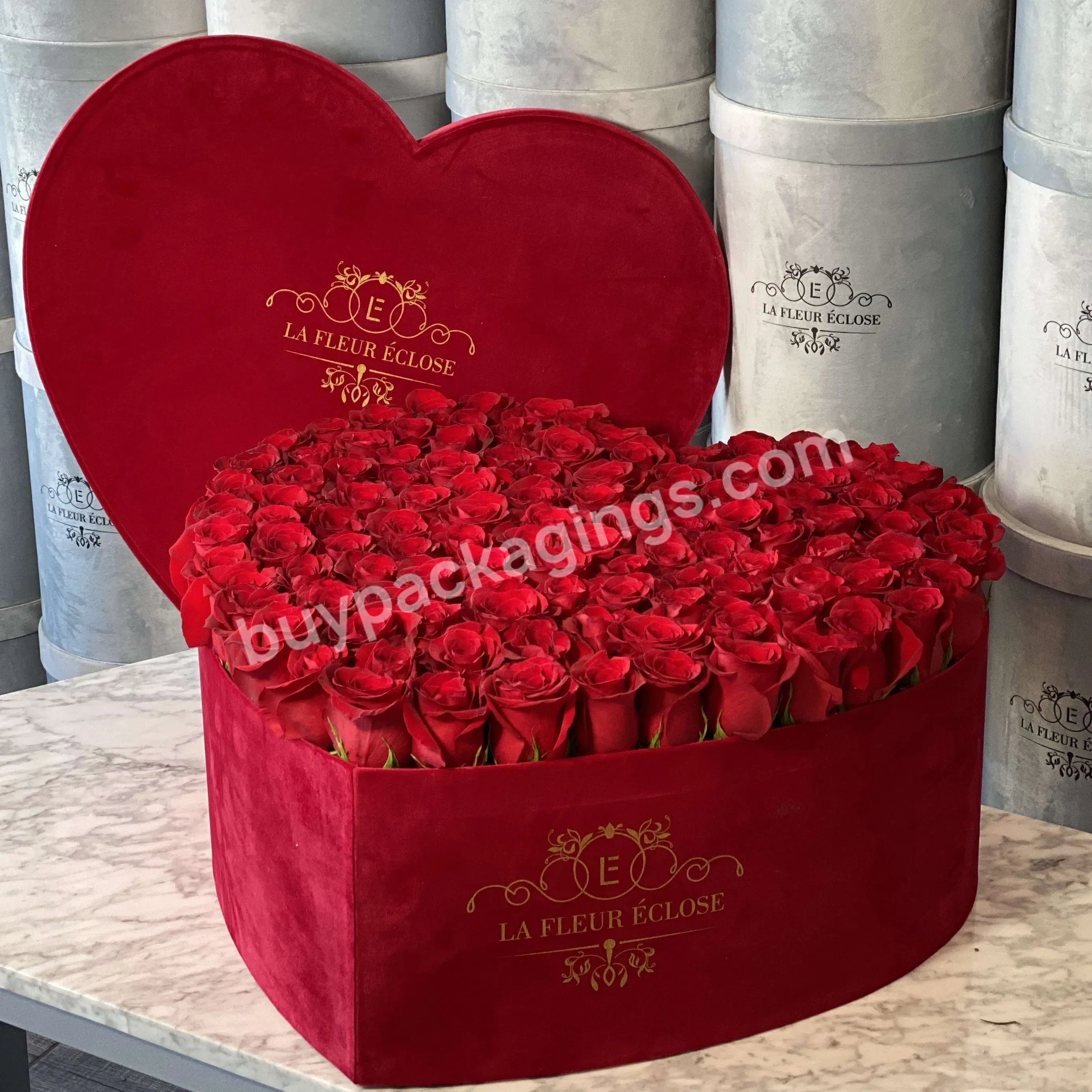 Customized Logo Printing Heart Shaped Velvet Flower Box - Buy Heart Shaped Flower Box,Velvet Flower Box,Heart Shaped Cardboard Box.
