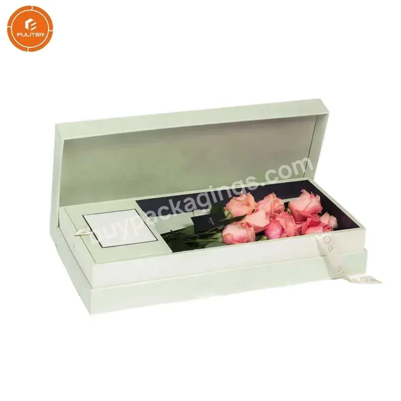 Customized Long Stem Preserved Roses Bouquet Flower Boxes Packaging Handmade Rectangle Flower Box