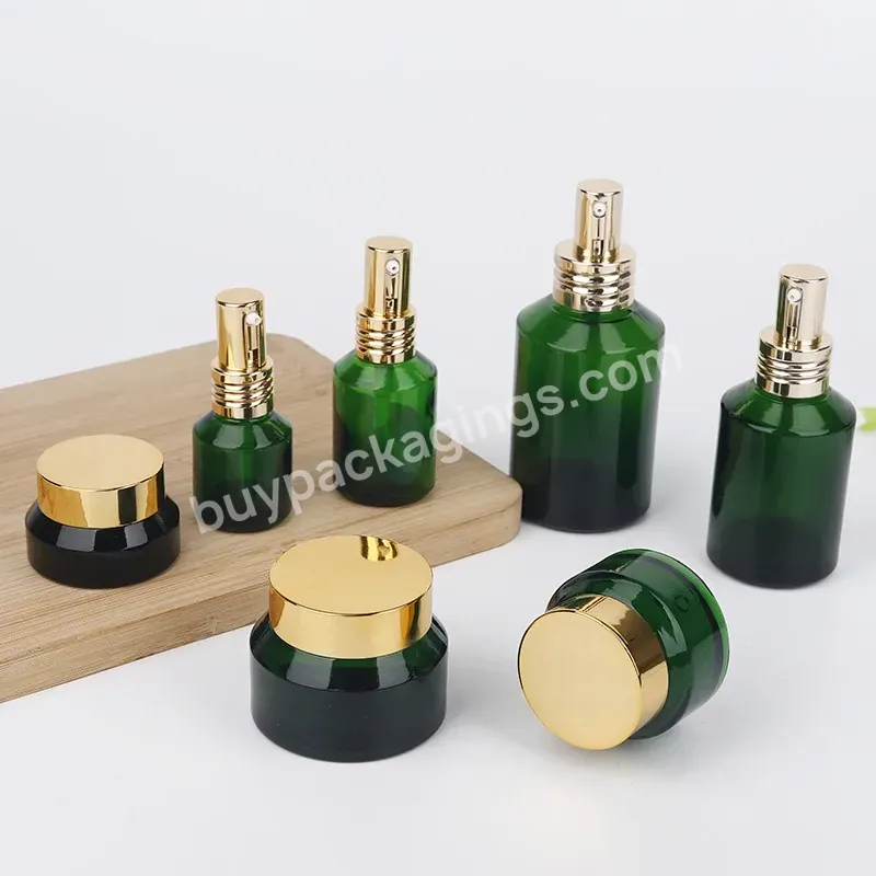 Customized Oem Odm Empty Glass Bottles And Jars Set Of Cosmetic Bottles For Skincare Transparent Glass Bottle With Black Cap