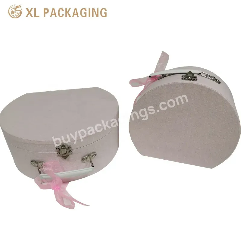 Customized Pink Color Half Round Mini Suitcase Packaging Box Cosmetic Packaging Box With Metal Handle