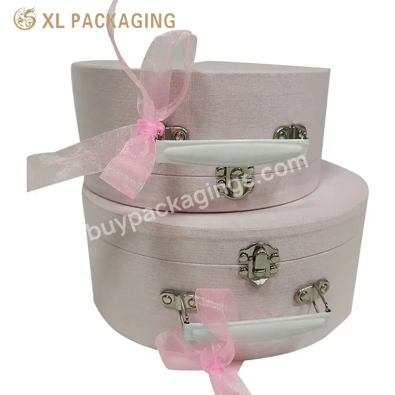 Customized Pink Color Half Round Mini Suitcase Packaging Box Cosmetic Packaging Box With Metal Handle