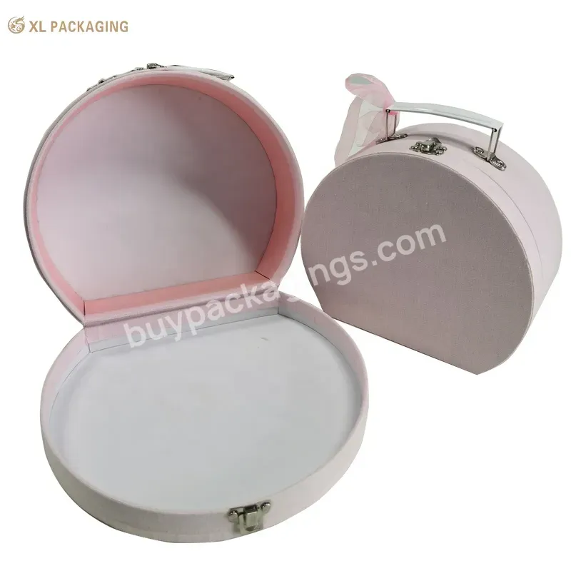 Customized Pink Color Half Round Suitcase Paper Packaging Box Cosmetic Packaging Box With Metal Lock