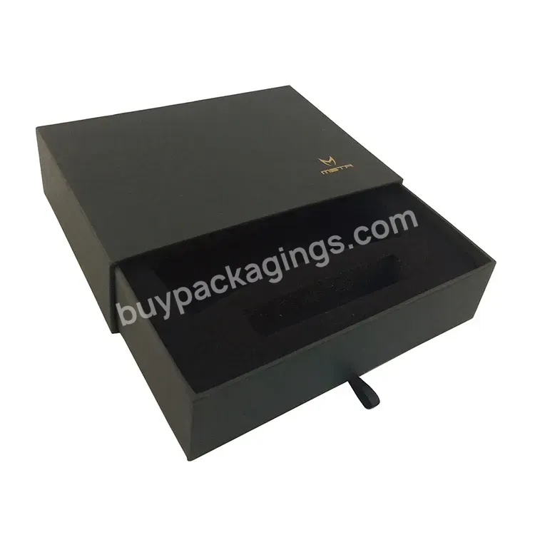 Customized Printed Black Paper Packaging Sliding Drawer Cosmetic Gift Box With Gold Foil Logo