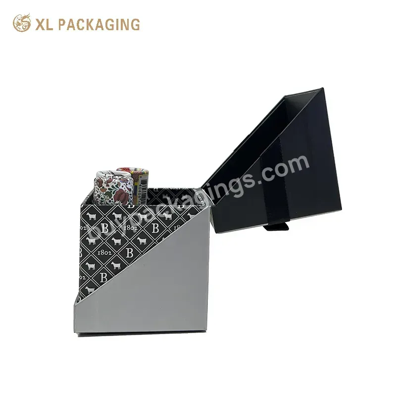 Customized Printing Recycle Matt Silver Bevel Angle Display Cosmetic Skincare Paper Packaging Box With Ribbon Bow