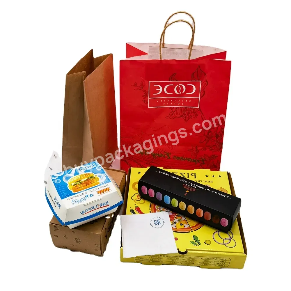 Customized Recyclable Eco-friendly Street Fast Food Takeaway Greaseproof Logo Printed Durablet Kraft Paper Box Tray For Pizza