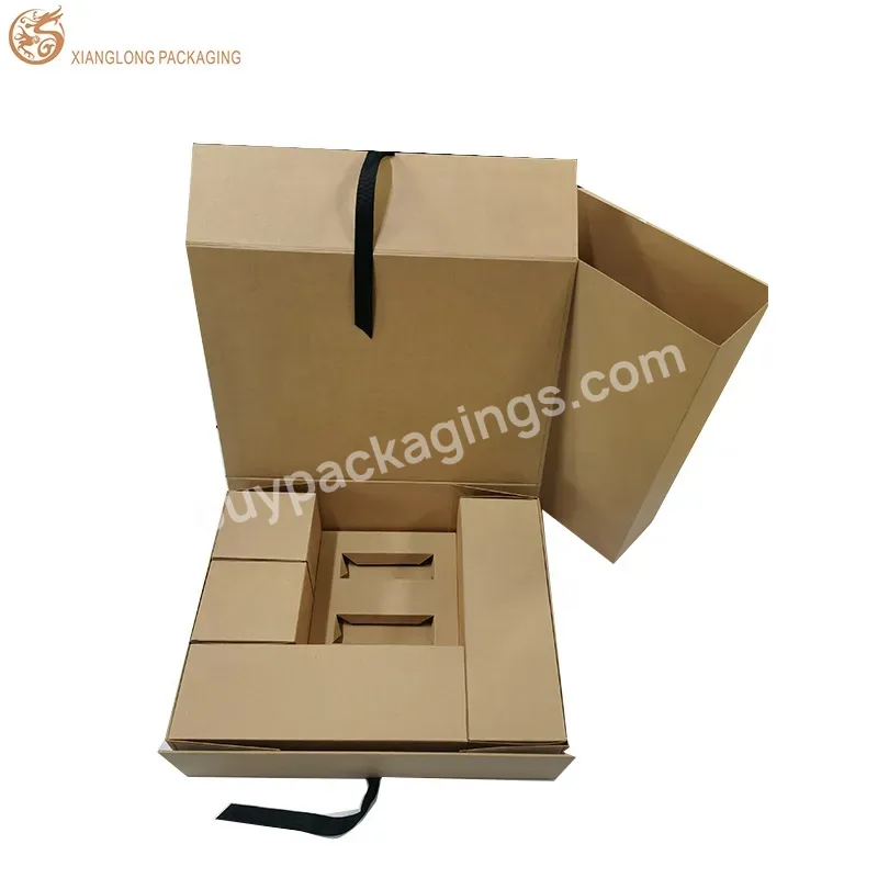 Customized Recyclable Kraft Paper Ribbon Closure Cosmetic Box Beauty Packaging Rigid Paper Box Eco-friendly Box