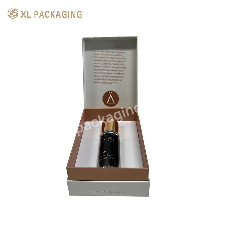 Customized Rose Gold Foil Logo Texture Paper Cosmetic Hinged Paper Packaging Box With Foam Tray Holder