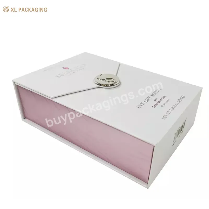 Customized Two Doors Open Magnet Closure Cosmetic Gift Box Packaging With Badge Plate