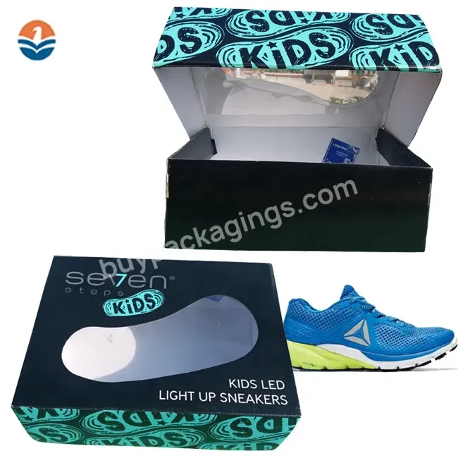 Display Storage Packaging Paper Folding Custom Printed Cardboard Clear Drop Front Foldable Shoe Box For Children Design