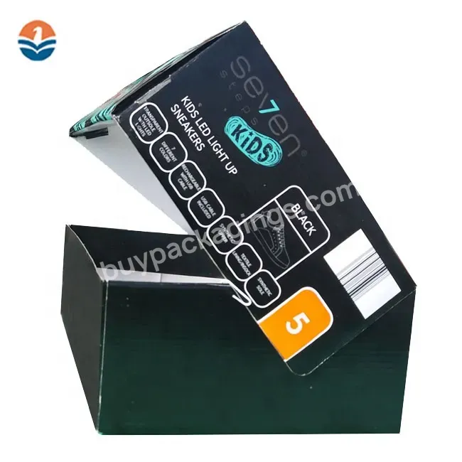 Display Storage Packaging Paper Folding Custom Printed Cardboard Clear Drop Front Foldable Shoe Box For Children Design