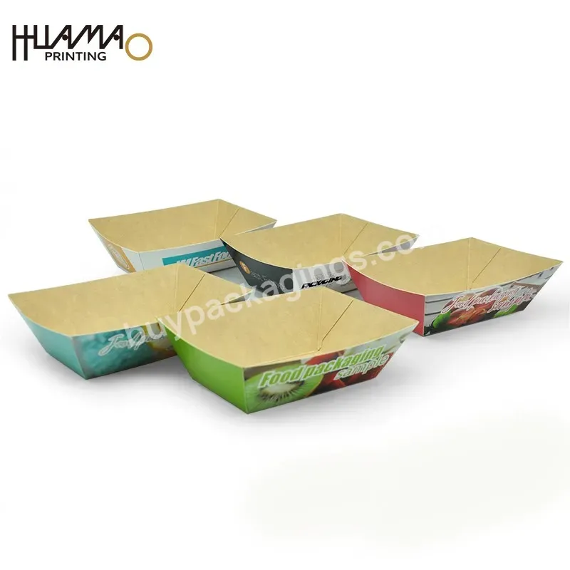 Disposable Kraft Paper Food Serving Tray Boat Shape Snack French Fries Chicken Salad Carton Take Out Food Boat Tray Customized