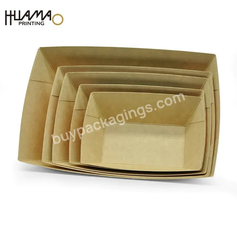 Disposable Kraft Paper Food Serving Tray Boat Shape Snack French Fries Chicken Salad Carton Take Out Food Boat Tray Customized