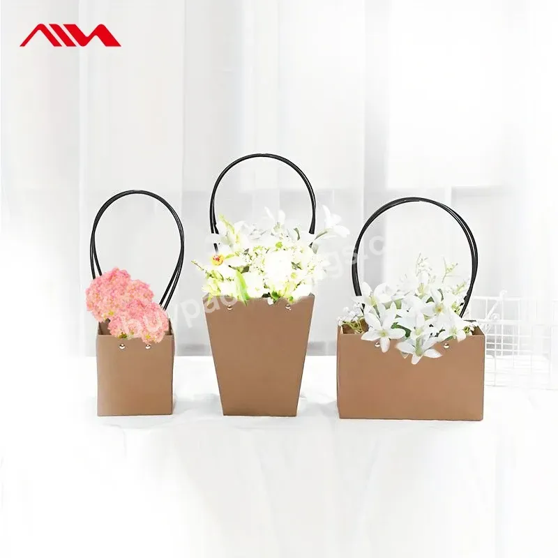 Diy Flower Bouquet Wrap Gift Box Trapezoid Kraft Florist Paper Wrapping Flower Bag With Handle