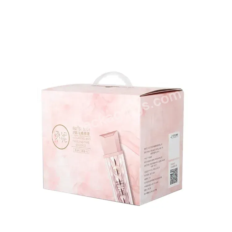 Doton Custom Logo Pink Corrugated Cardboard Cosmetic Packaging Box With Handle