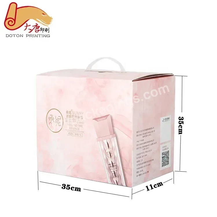 Doton Custom Logo Pink Corrugated Cardboard Cosmetic Packaging Box With Handle