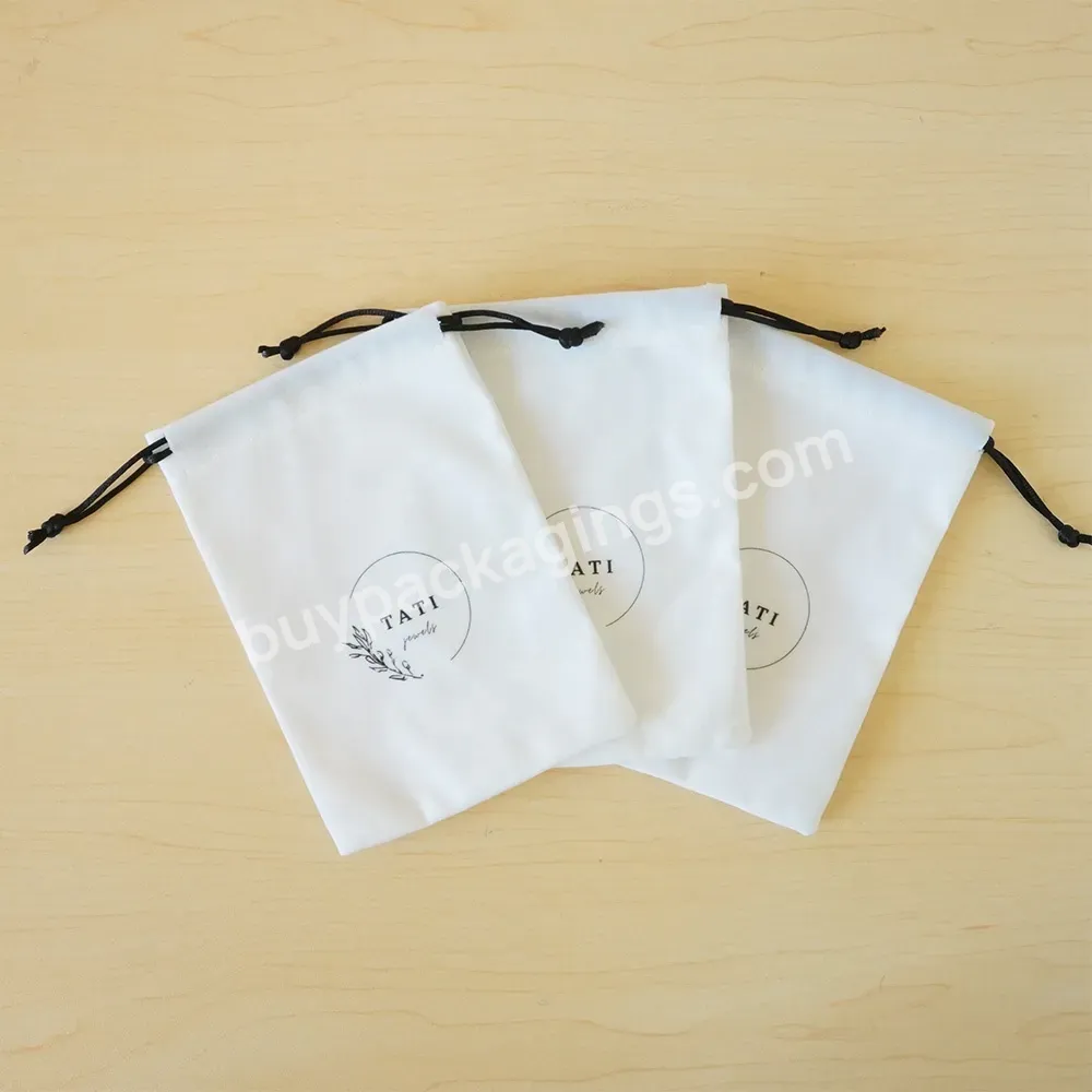 Drawstring Flannel Pouch Luxury Custom Logo Printed White Gift Packaging Dust Bag Velvet Jewelry Drawstring Bag