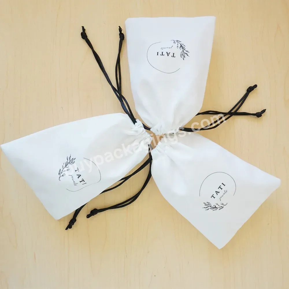 Drawstring Flannel Pouch Luxury Custom Logo Printed White Gift Packaging Dust Bag Velvet Jewelry Drawstring Bag