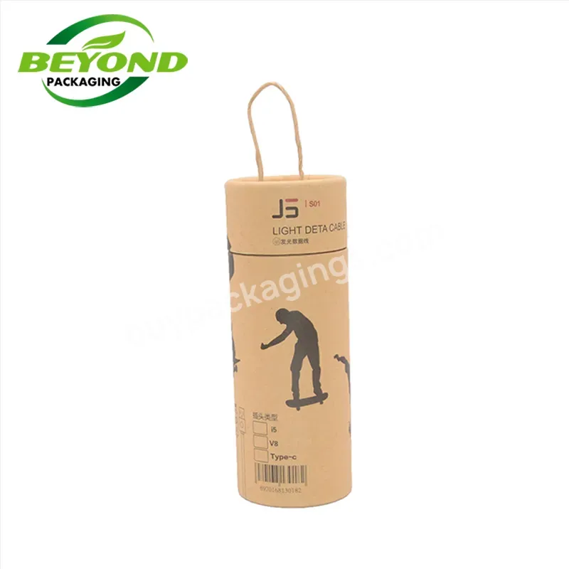 Eco Friendly Biodegradable Manufacture Round Cylinder Paper Tube Packaging With Handle On Top For Gift