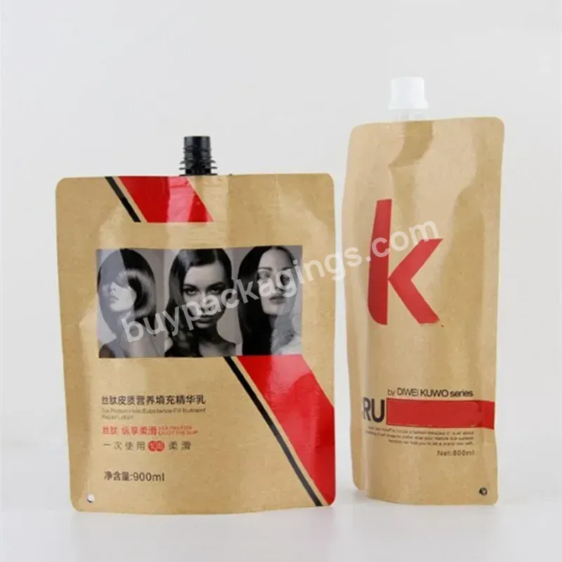 Eco-friendly Compostable Kraft Paper Spout Pouch Shampoo Refill Bag Liquid Packaging Pouches
