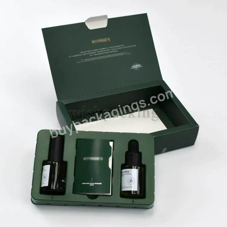 Eco Friendly Green Cosmetic Beauty Box With Plastic Insert Instruction Manual Skincare Set Gift Packaging Box For Women