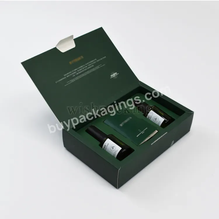 Eco Friendly Green Cosmetic Beauty Box With Plastic Insert Instruction Manual Skincare Set Gift Packaging Box For Women