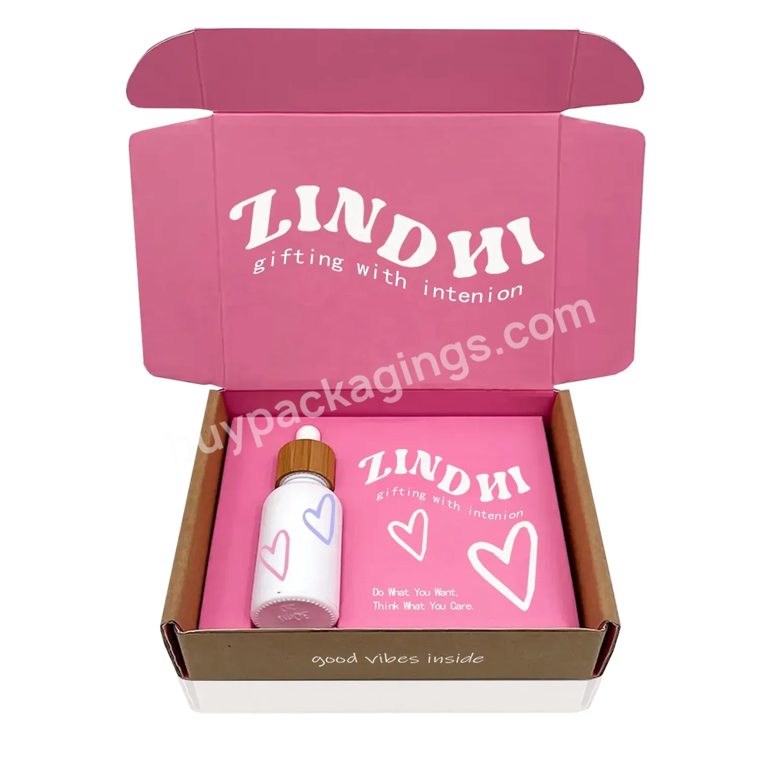 Eco-friendly Kraft Printing Pink Paper Product Packaging Corrugated Folding Foldable Box Mailers