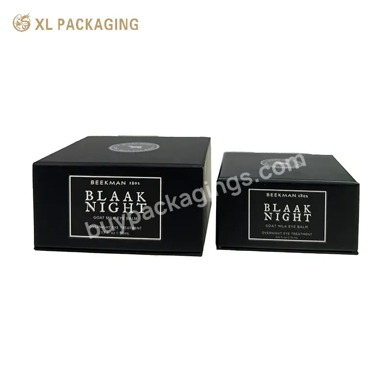 Eco Friendly Luxury Black Cosmetic Paper Box Lid And Base Face Cream Box Skincare Gift Box Packaging With Tray