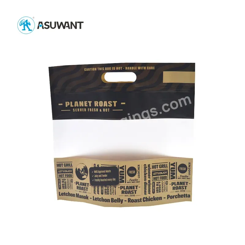 Eco-friendly Microwave Kraft Paper Foil Lined Stand Up Roasted Chicken Packaging With Matte Translucent Window