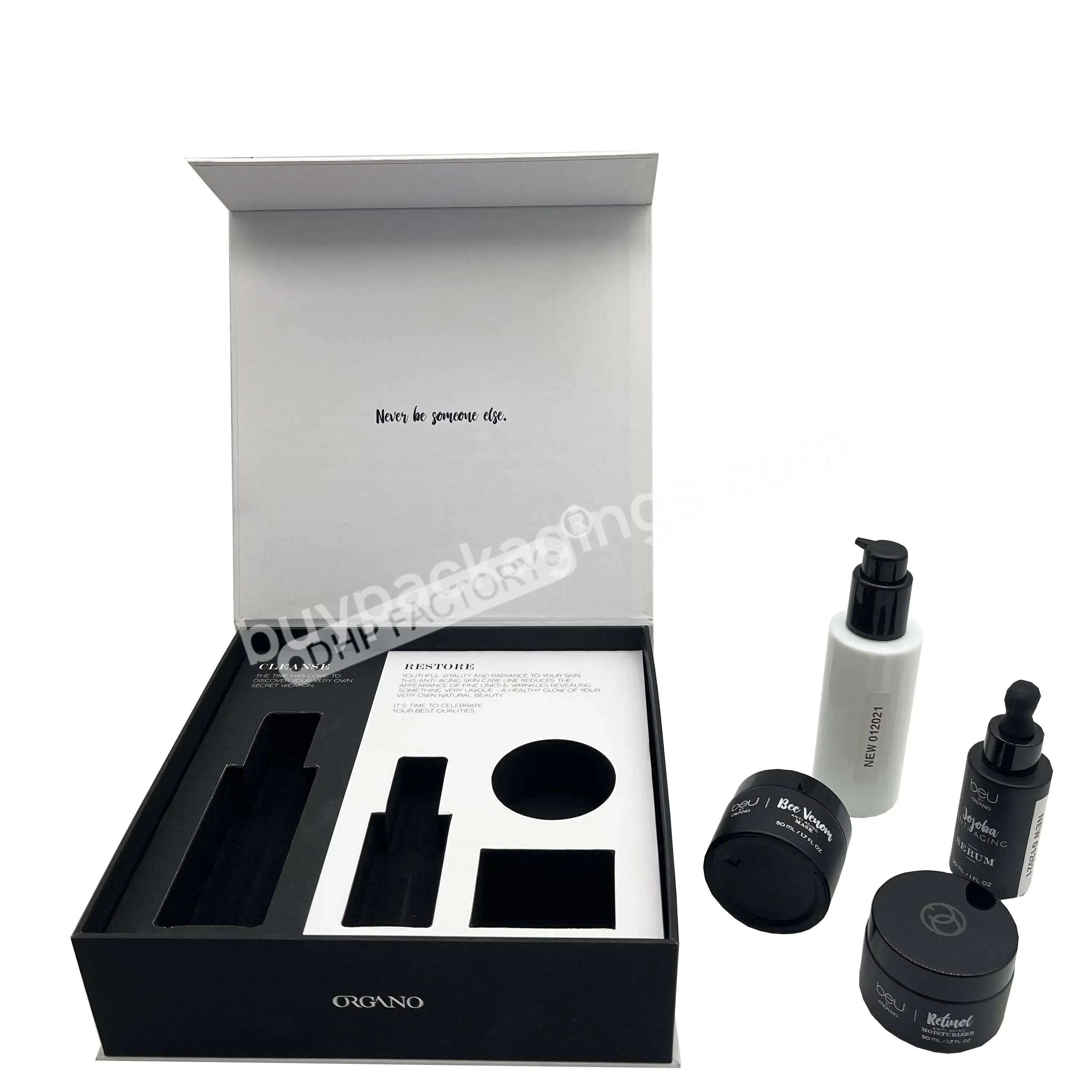 Elegant Custom Printing Black Soft Touch Lamination Cosmetic Skin Care Bottle Magnetic Closure Gift Boxes With Eva Foam Insert