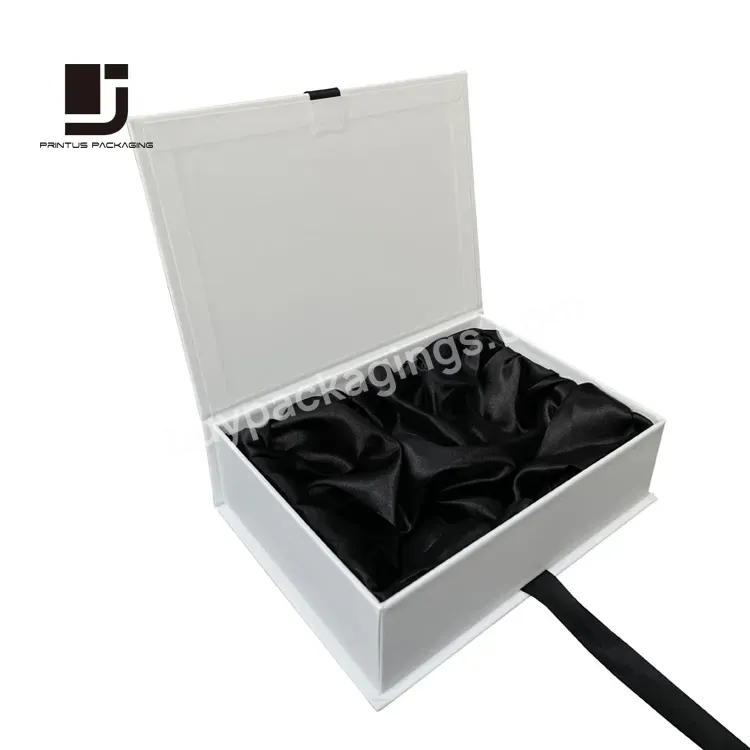 Elegant White Gift Paper Box Packaging With Black Fabric