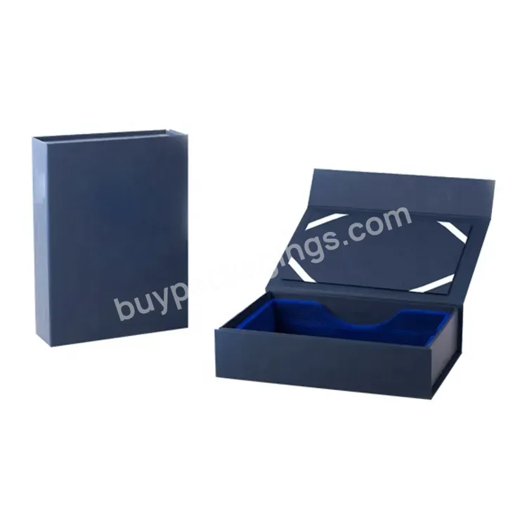 Embossed Logo Blue Cardboard Box With Hinged Lid