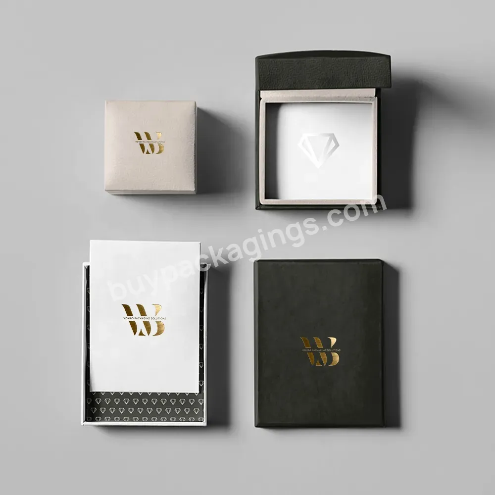 Embossed Logo Gold Foil Matte Black White Customized Size Wedding Ring Packaging Magnetic Gift Box With Closure