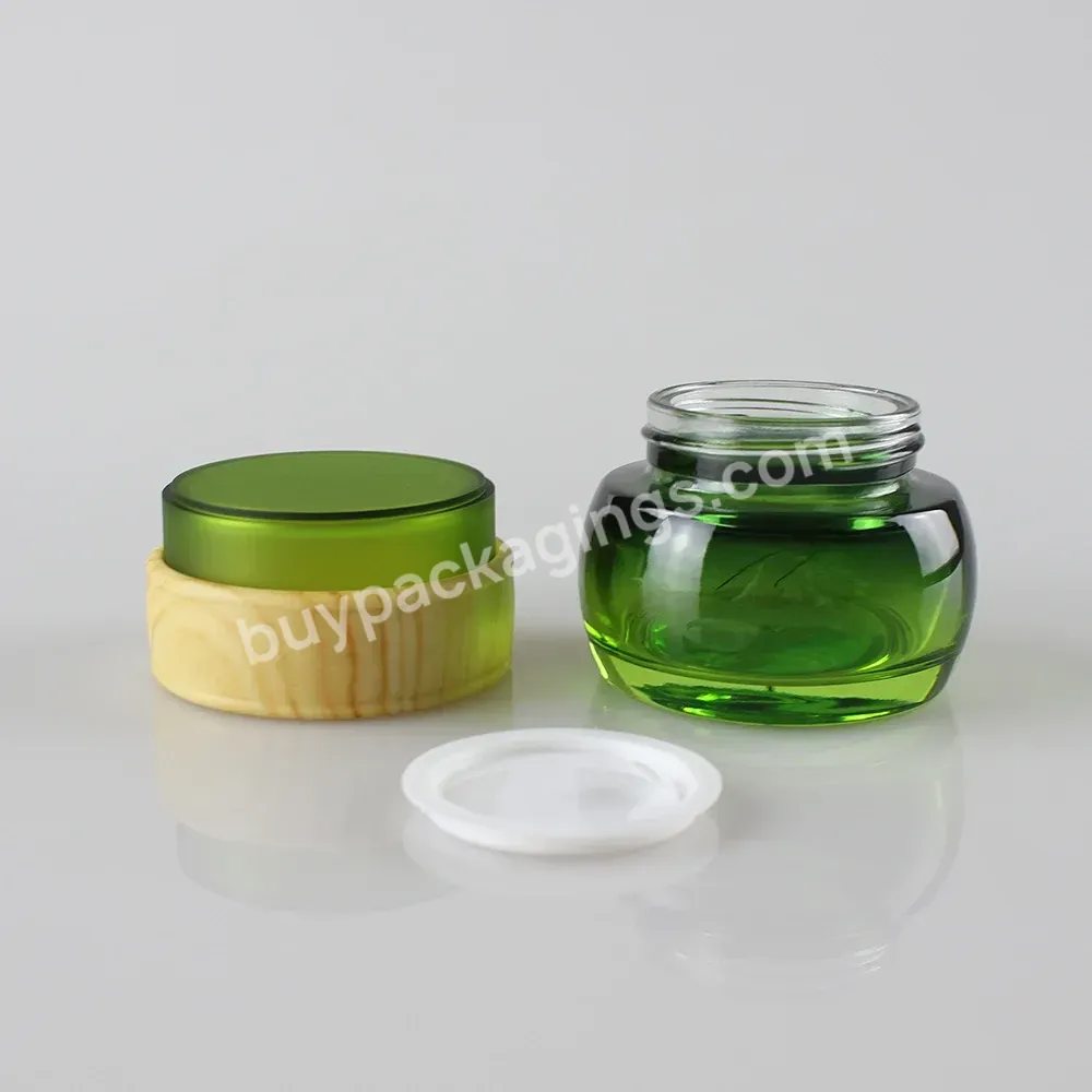 Empty 50g Green Colored Glass Cream Jar Packaging,Round Cosmetic Cream Container On Sale - Buy Empty Glass Jar,50g Glass Cream Container,Round Cosmetic Container.