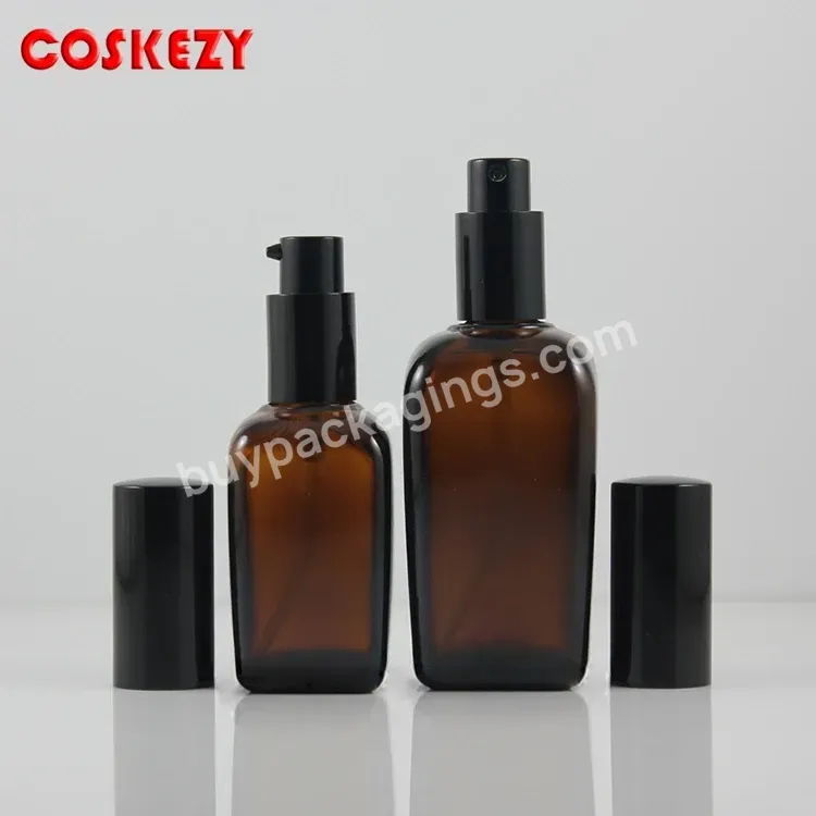 Empty Amber 10ml 25ml 30ml 50ml 100ml Lotion Pump Glass Bottles With Aluminum Cap And Clear Plastic Cap - Buy Glass Pump Bottle,Cosmetic Packaging,Lotion Pump Bottles.